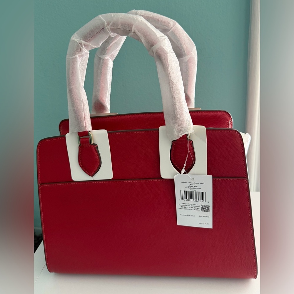 Kate Spade New York Madison Saffiano Leather Medium Satchel in Candied Cherry - Picture 3 of 7